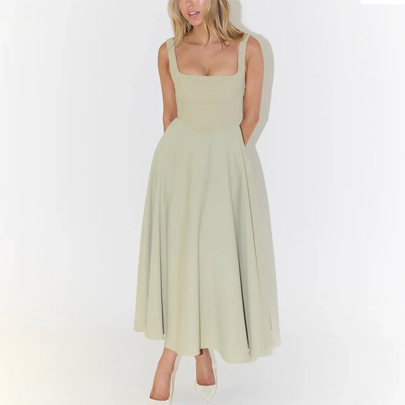 Elegant Sleeveless Midi Dress With Straps Backless A-Line