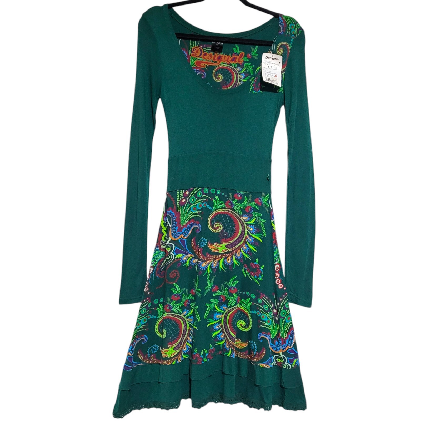 Desigual Vest Stella Green Printed Long Sleeve A-Line Dress Unique Women’s US XS