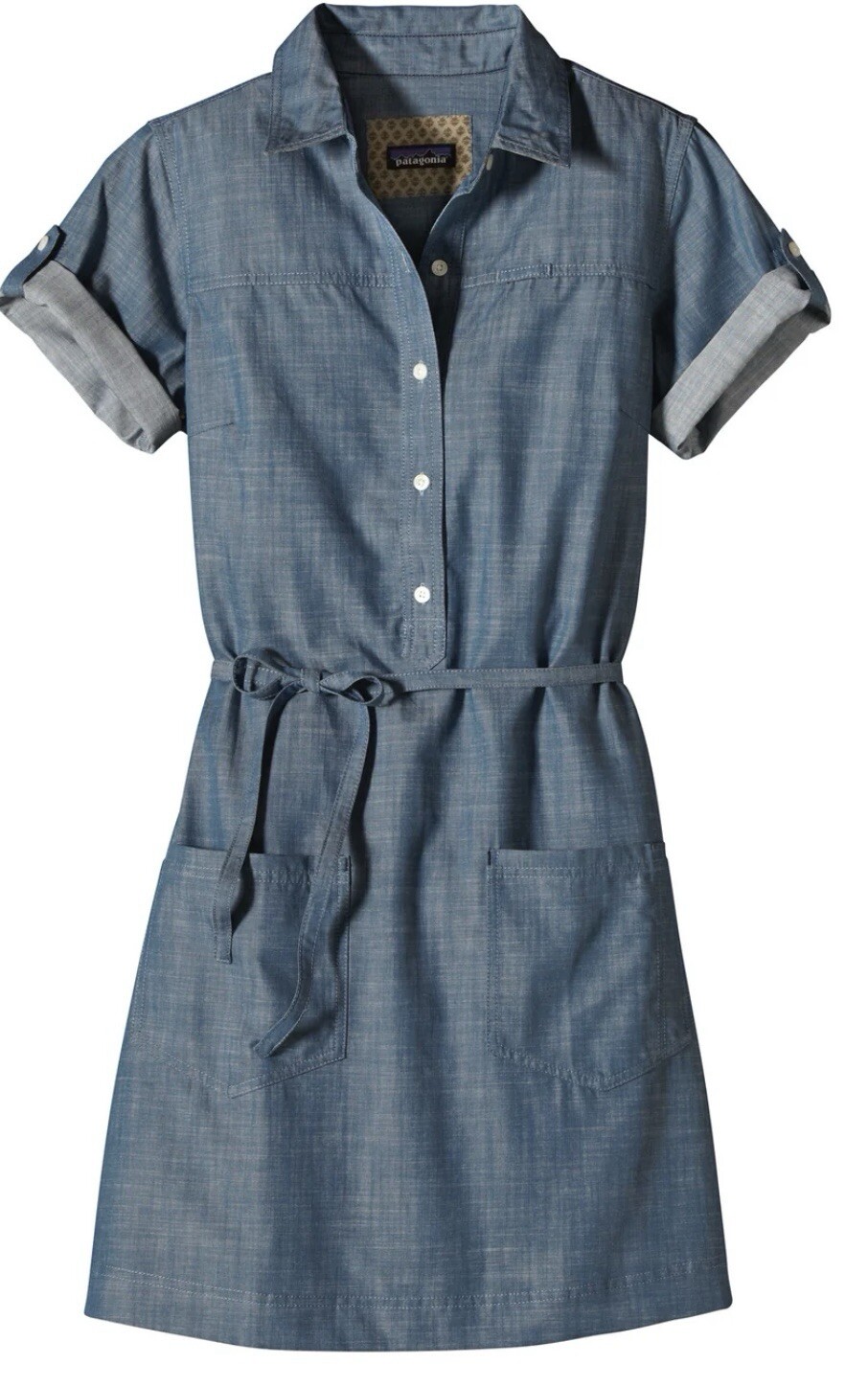 Patagonia Chesser Island Tie Dress Blue Chambray Organic Cotton Blend Size 2