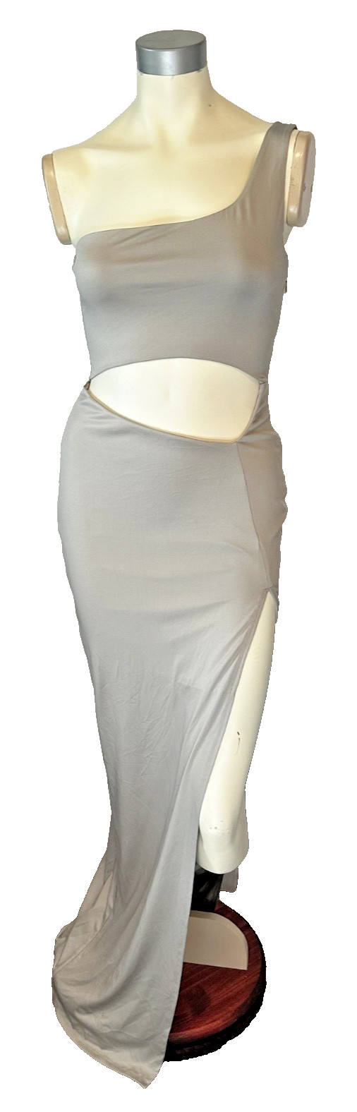 Superdown Erla Light Grey One Shoulder Cutout Maxi Dress w/ Side Slit Size M