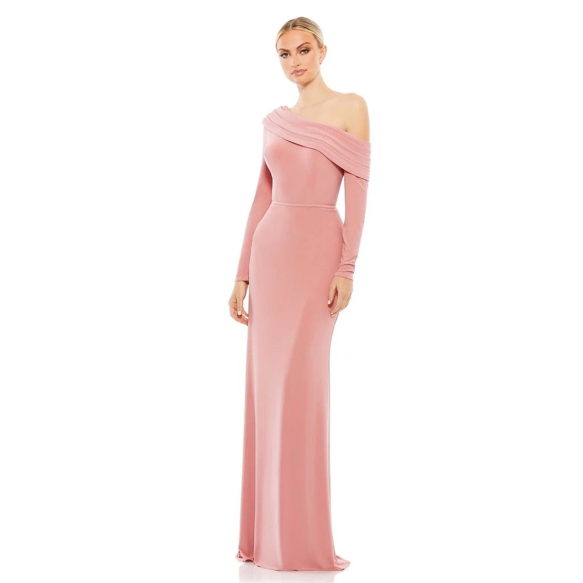 Mac Duggal 26595 Pink Drop Shoulder Long Sleeve Column Evening Gown Plus Size 16