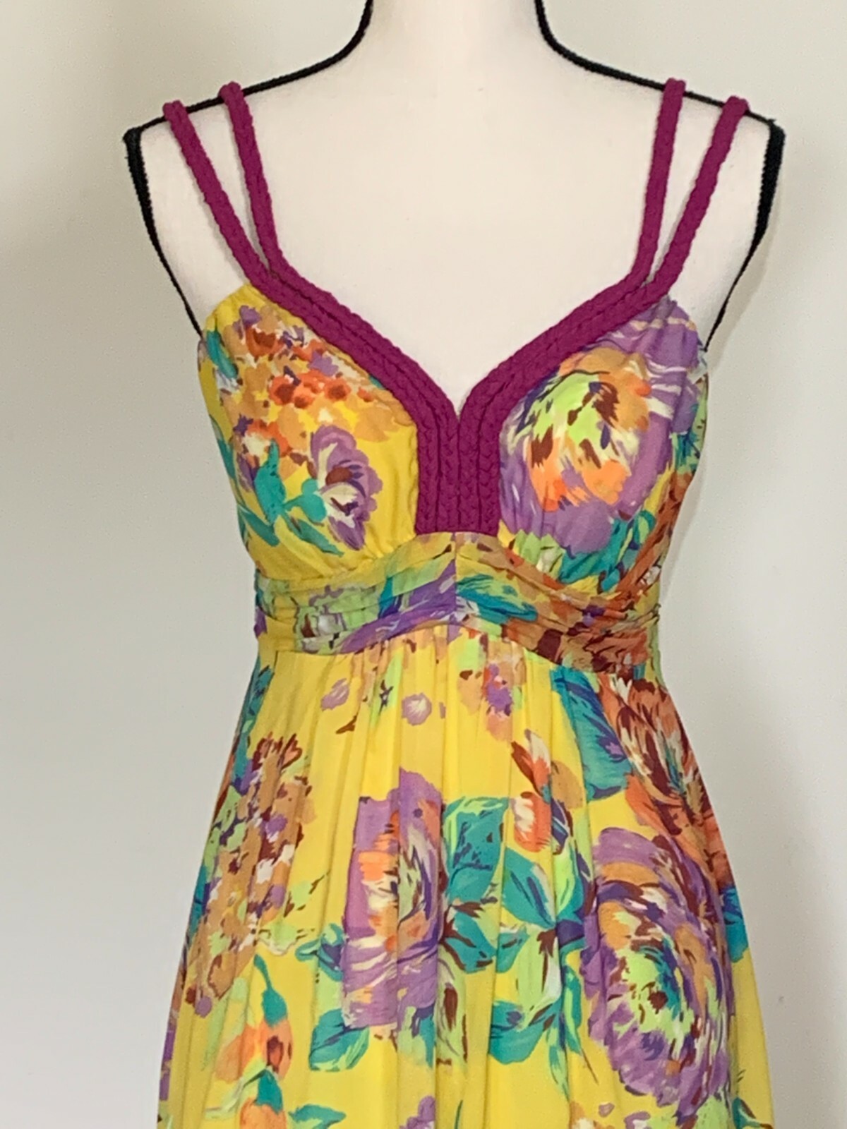 SOFT SURROUNDINGS Yellow Floral Maxi Strap Dress Sleeveless Smocked Lined XS