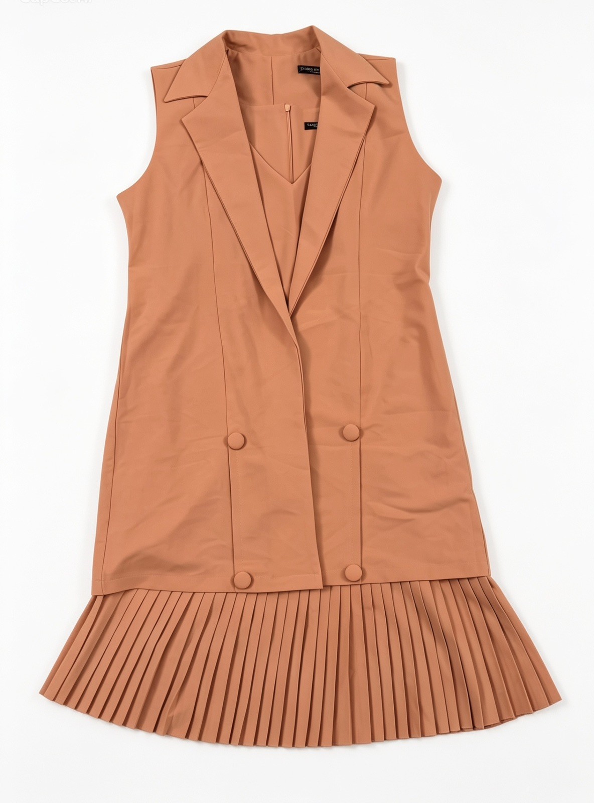 Womens Sleeveless Blazer Dress Double Breasted Pleated Mini Tennis Skirt Peach