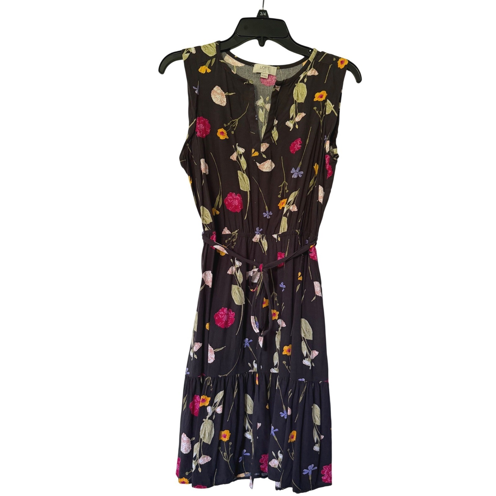LOFT Outlet Floral Sleeveless Midi Dress Black Pink Yellow Petite Medium MP
