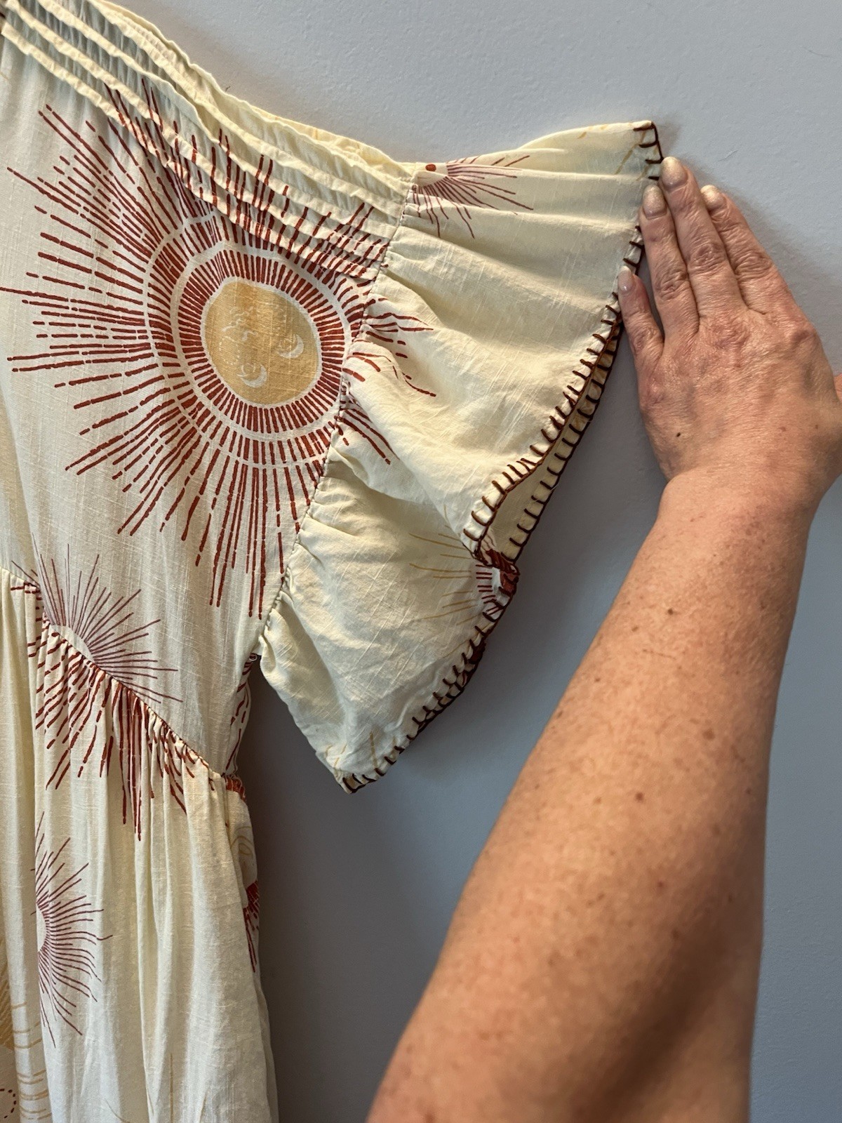 Urban Outfitters Boho Sun Moon Eclipse Dress Tiered Midi Lined Women Sz SM 43″