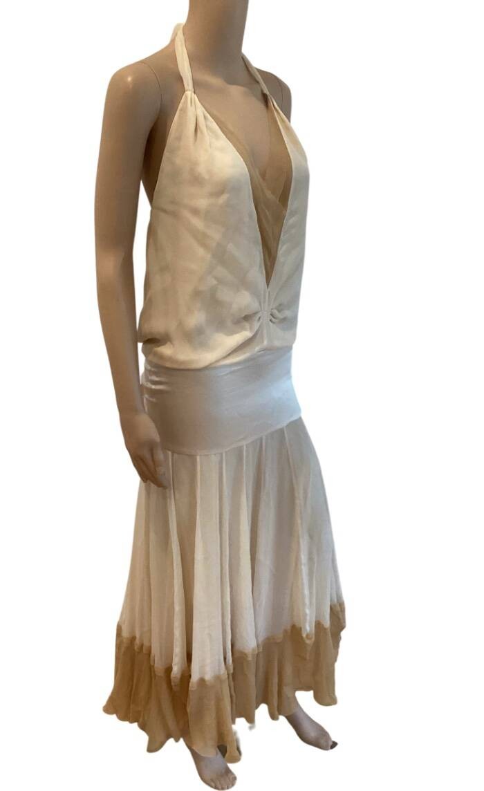 CHLOE VINTAGE S/S 2005 RUNWAY SILK HALTER DRESS SIZE fr 38