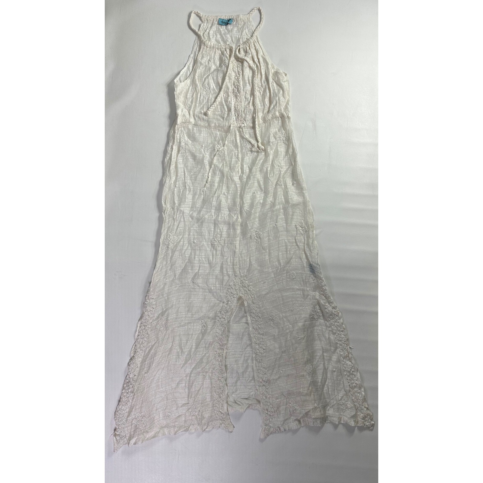 Letarte Hand Made White Crochet Lace Maxi Dress Beach Cover Up S