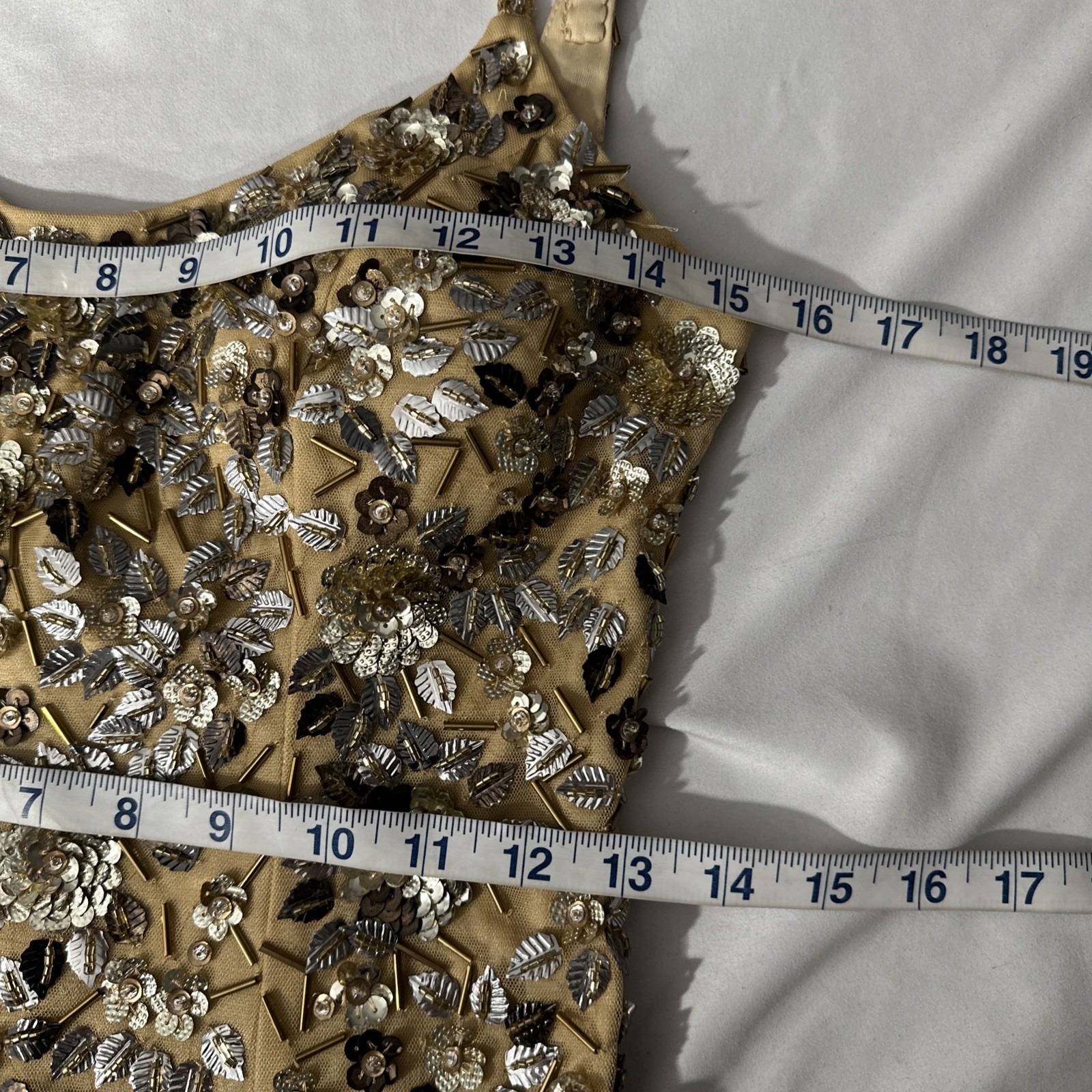 NEW $598 Mac Duggal [ 2 ] 5477 Floral Embellished Scoop Neck Gown Gold #Q1178