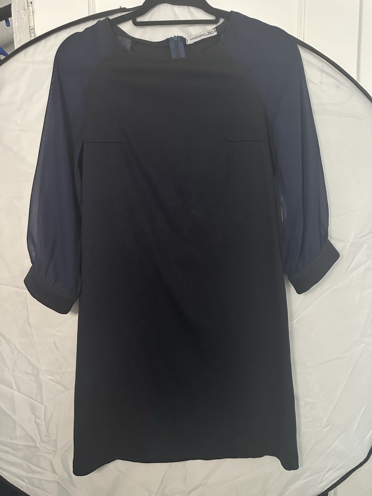 Navy Blue Midi Dress See Through Long Sleeve Made In Ukraine