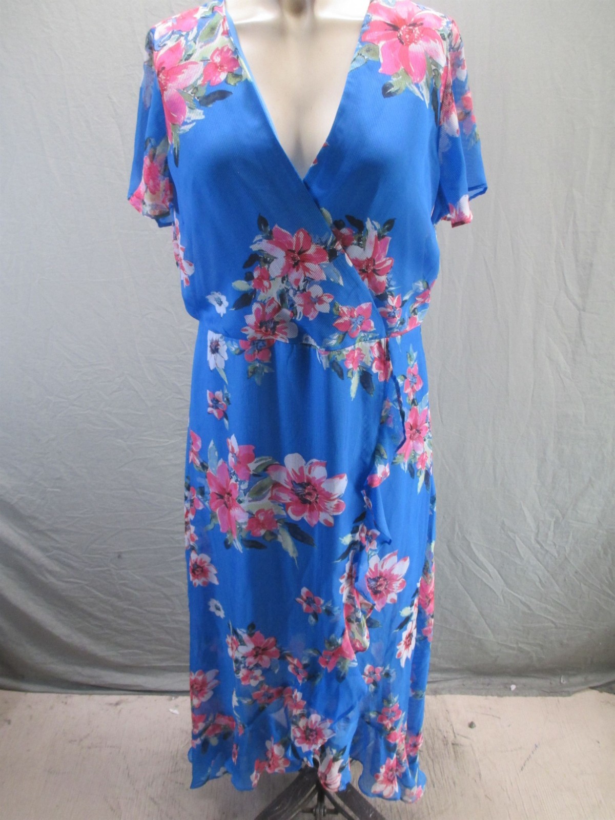 Kensie Size 14 Womens Multicolor Floral V Neck Short Sleeve Zip Beauty Dress 775