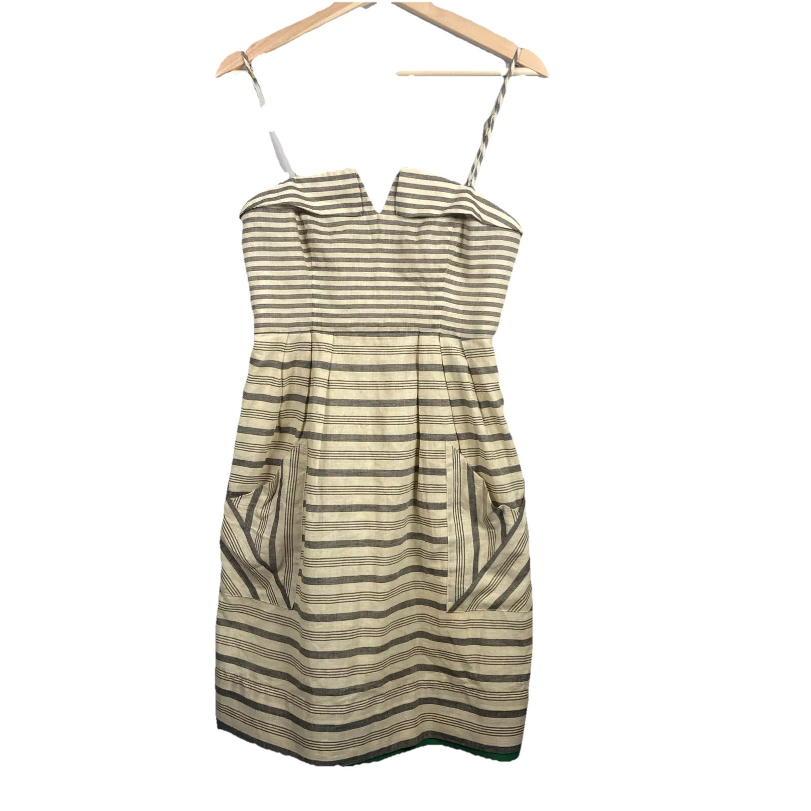 Anthropologie Maeve Changing Stripes Dress Beige Yellow Black Green Size 2