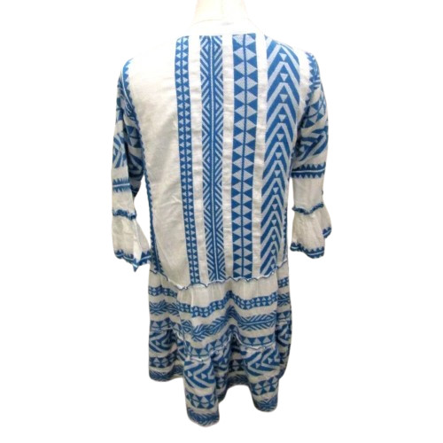 Boho Tiered Devotion Twins Ella Style Dress Blue White THML Embroidered Greek M
