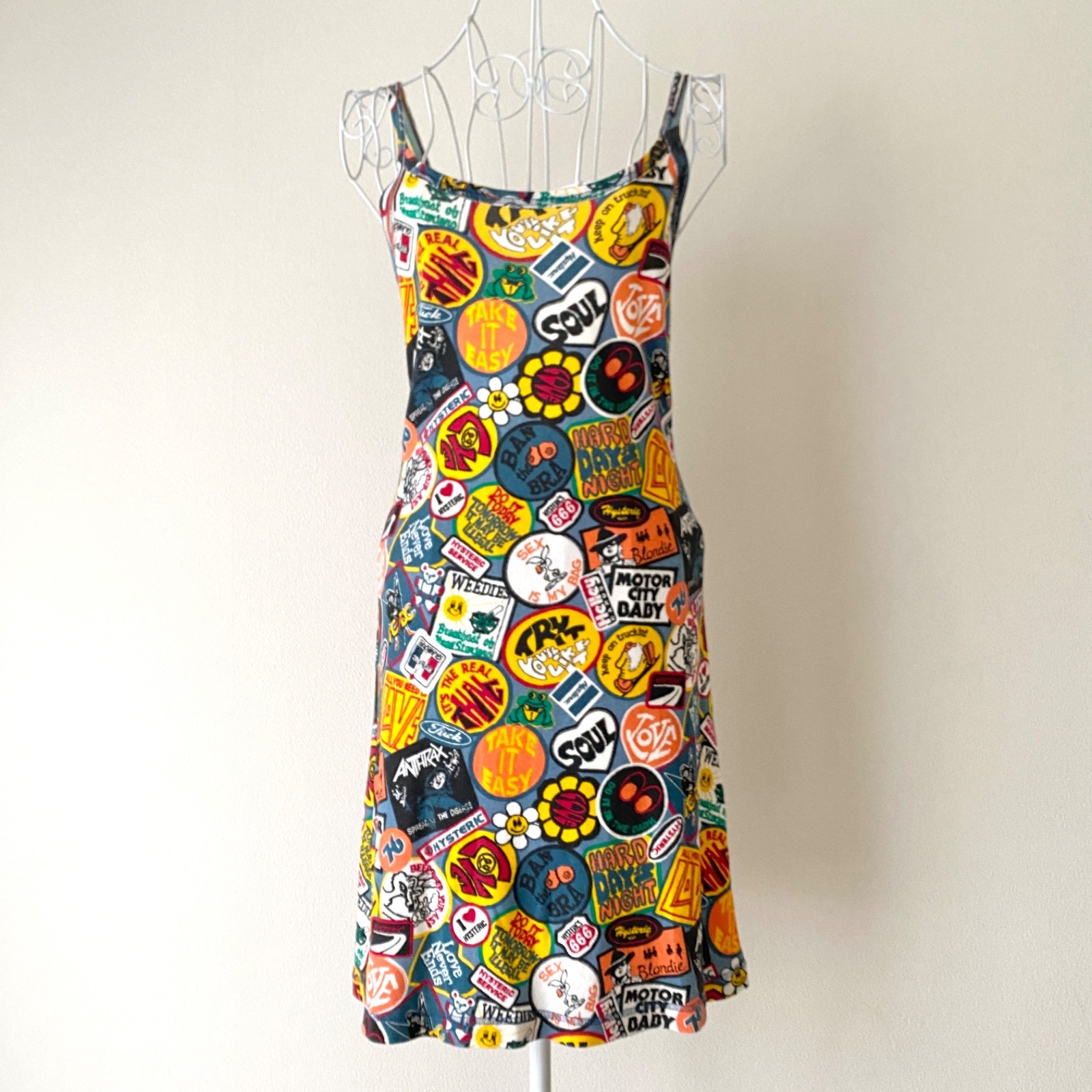 Hysteric Glamour Y2K Sticker Patch All-Over Print Cotton Camisole Slip Dress