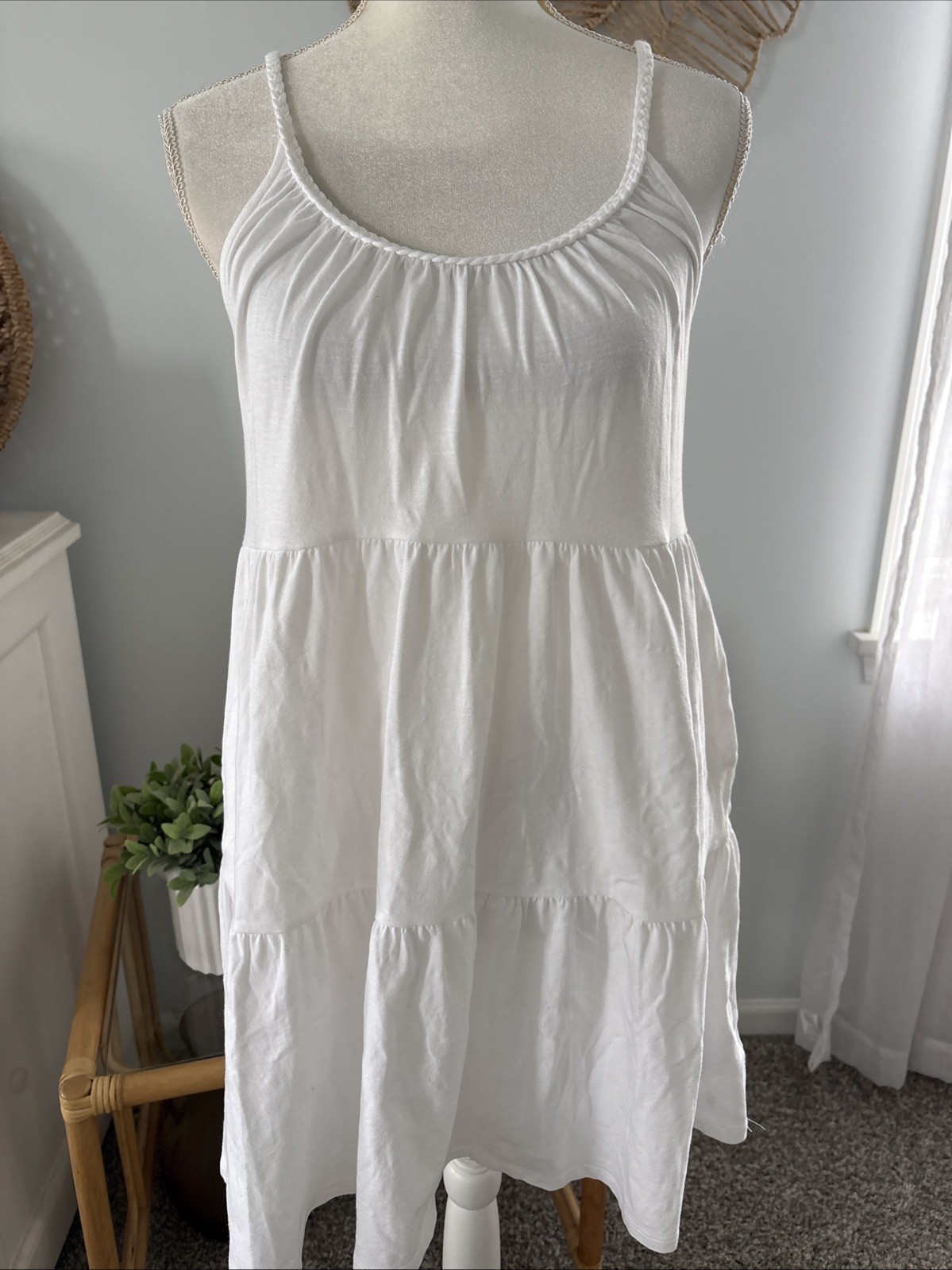 Old Navy Dress Mini Short Sun Dress White Thin Straps Cotton Knit Beach Small S