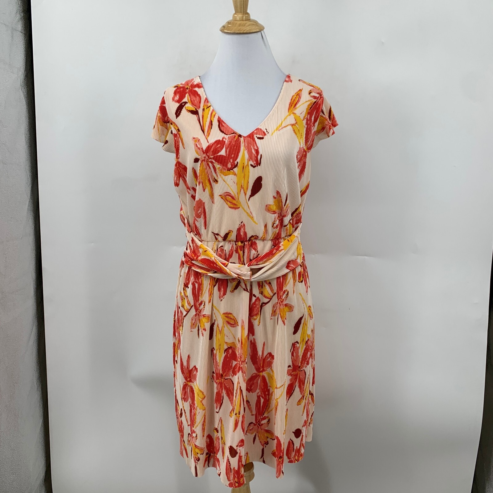 Collective Concepts Knot Dress Womens M Medium Floral Ribbed V Neck Lined