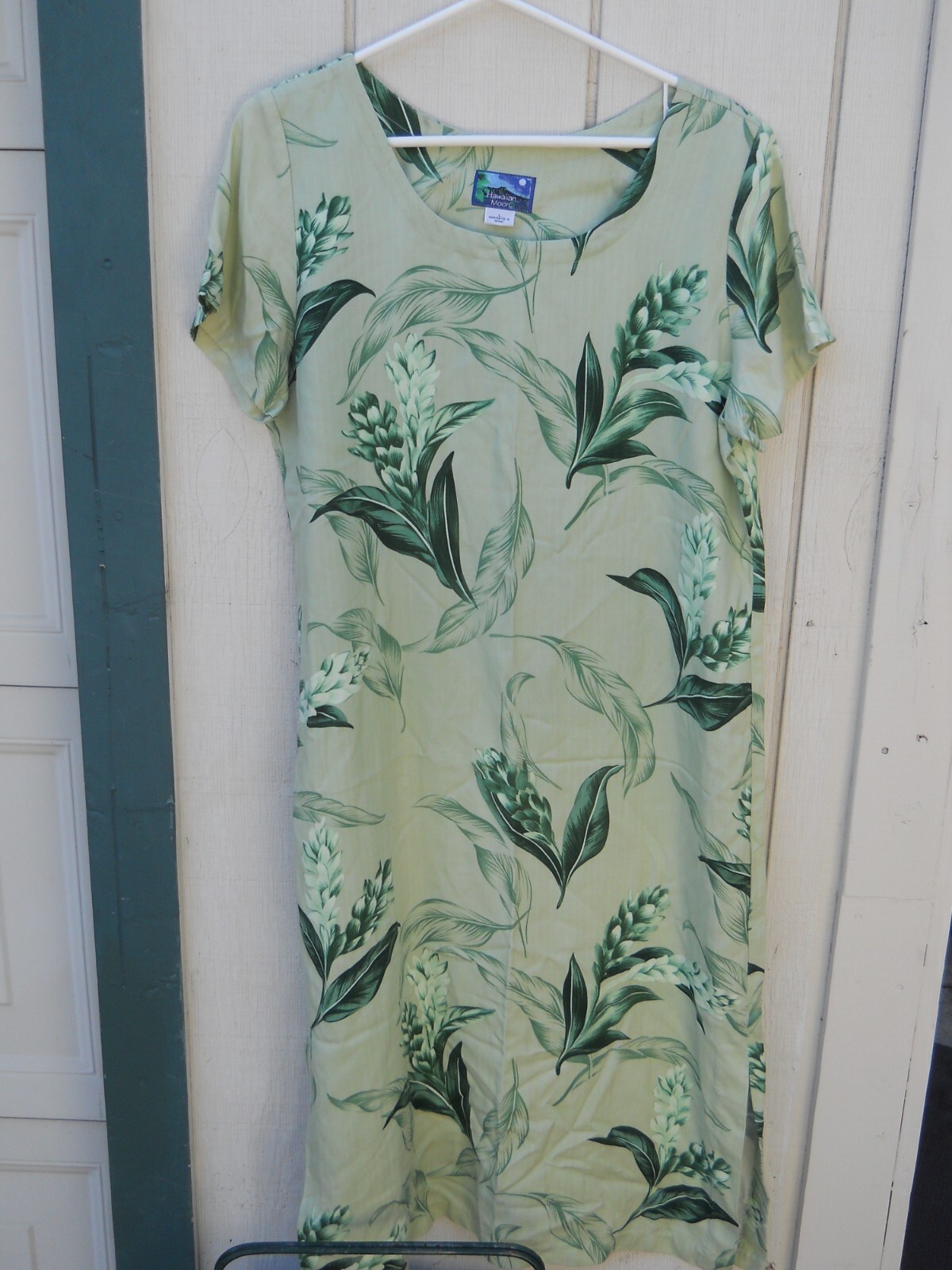 CLASSIC WOMENS SUMMER GREEN FLORAL HAWAIIAN DRESS SZ LRG COTTON BY HAWAIIAN MOON