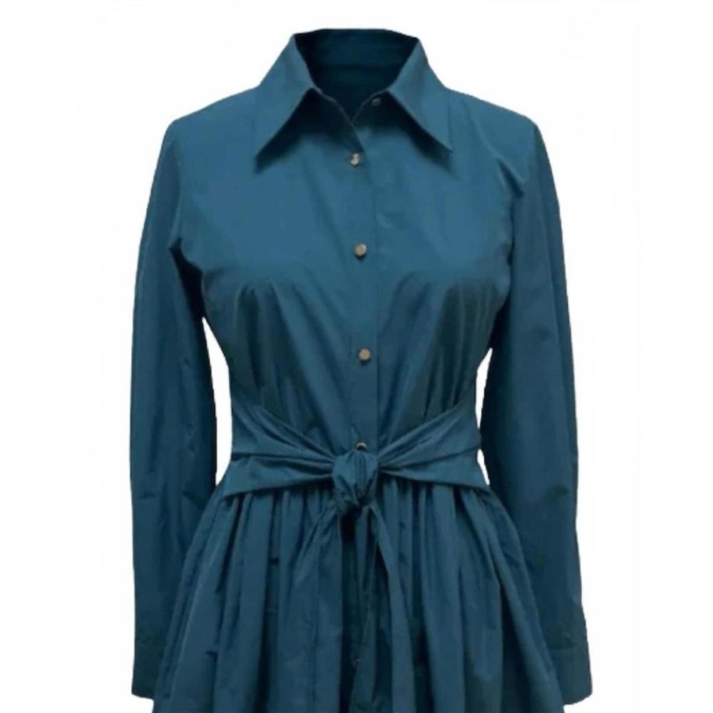 Amanda Uprichard • Conaire Dress Teal Tie Waist Shirt Dress Long Sleeve Medium