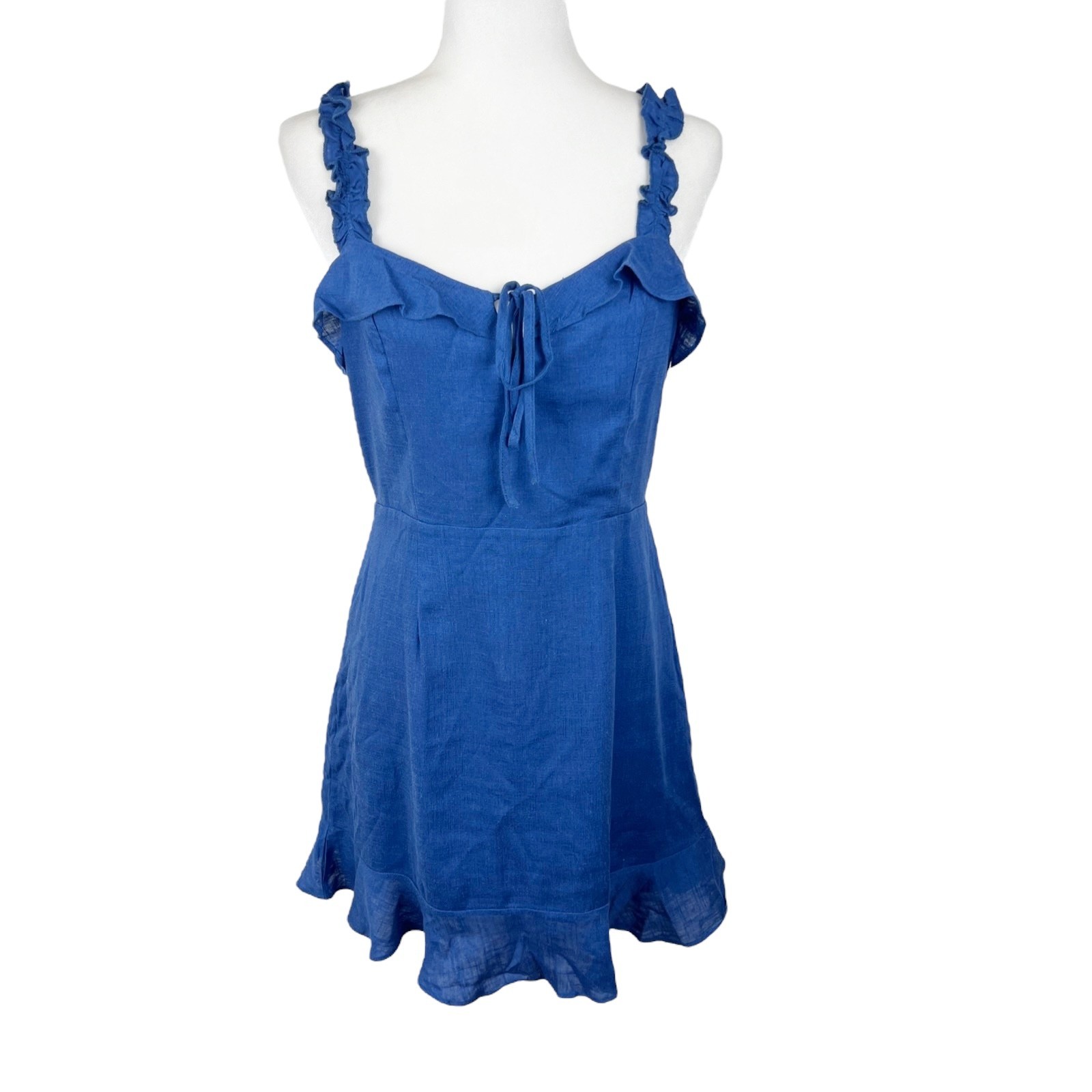 Lulus Days Like This Blue Sleeveless Ruffled Mini Linen Viscose Dress Medium NWT