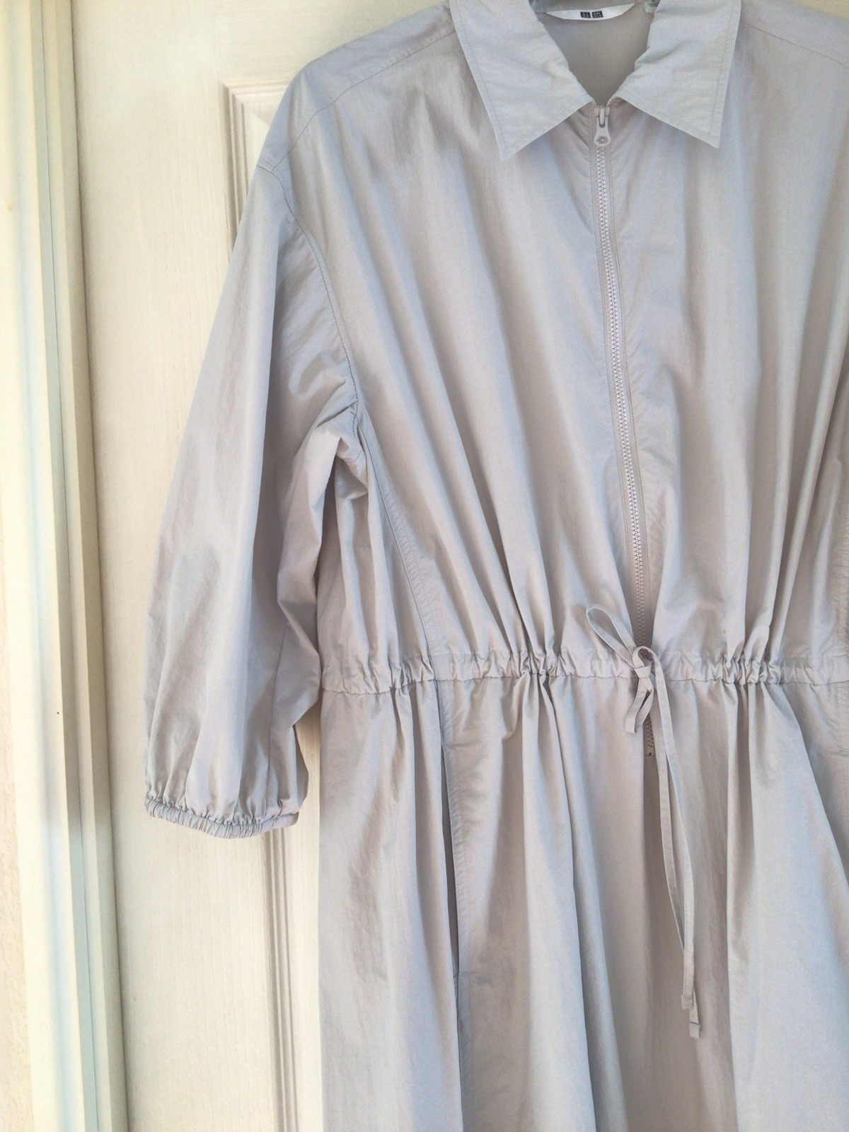 NEW Stone colour collared zip front midi 3/4 sleeve Dress Size S By UNI QLO