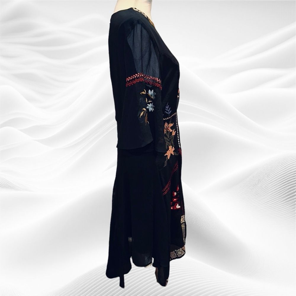 Desigual Boho Lemark Asymmetrical Cross-stitch Dress Size EU 42=8 Black Floral