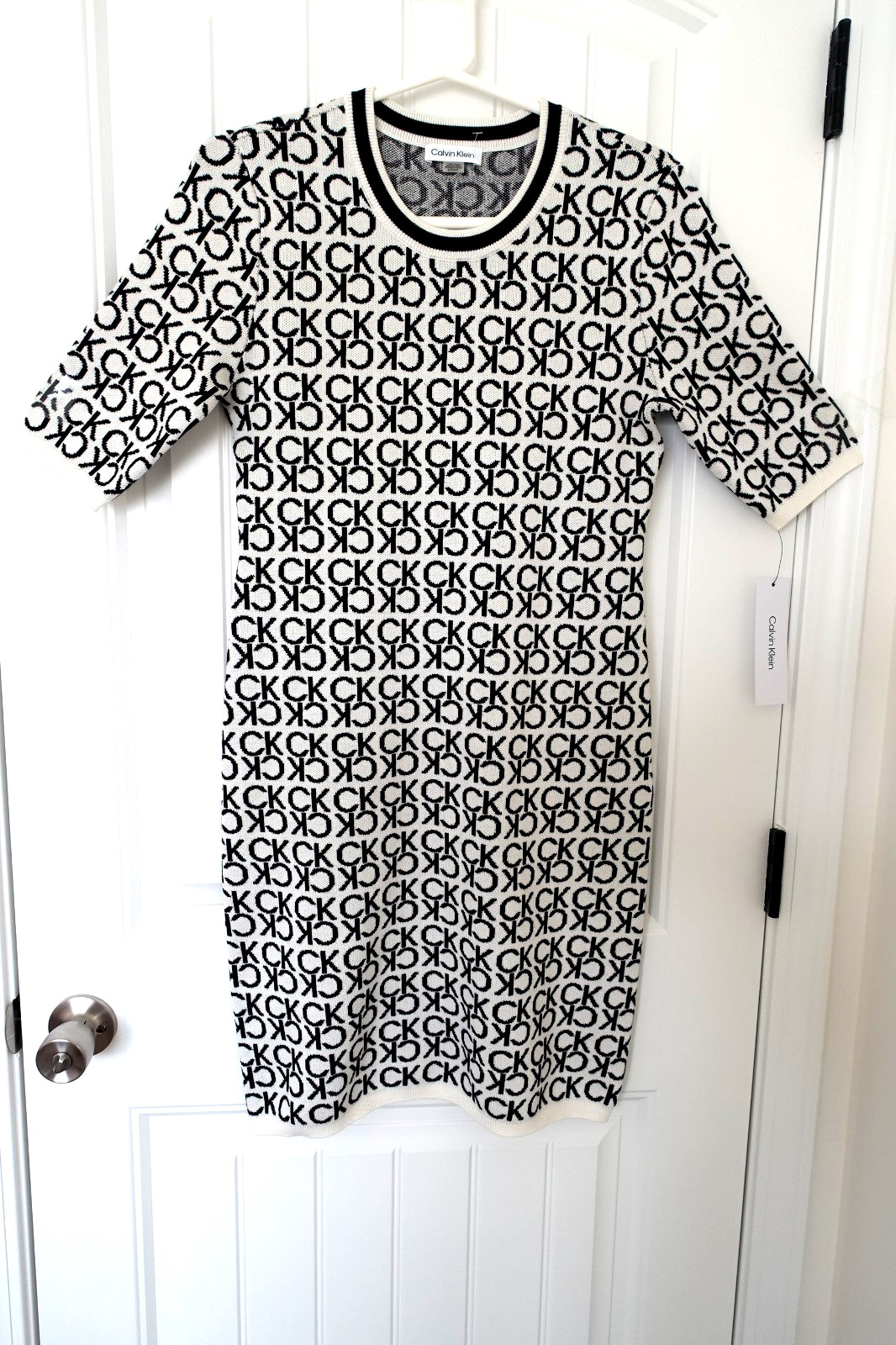 NWT Calvin Klein Knit Logo Sweater Dress Size S $134