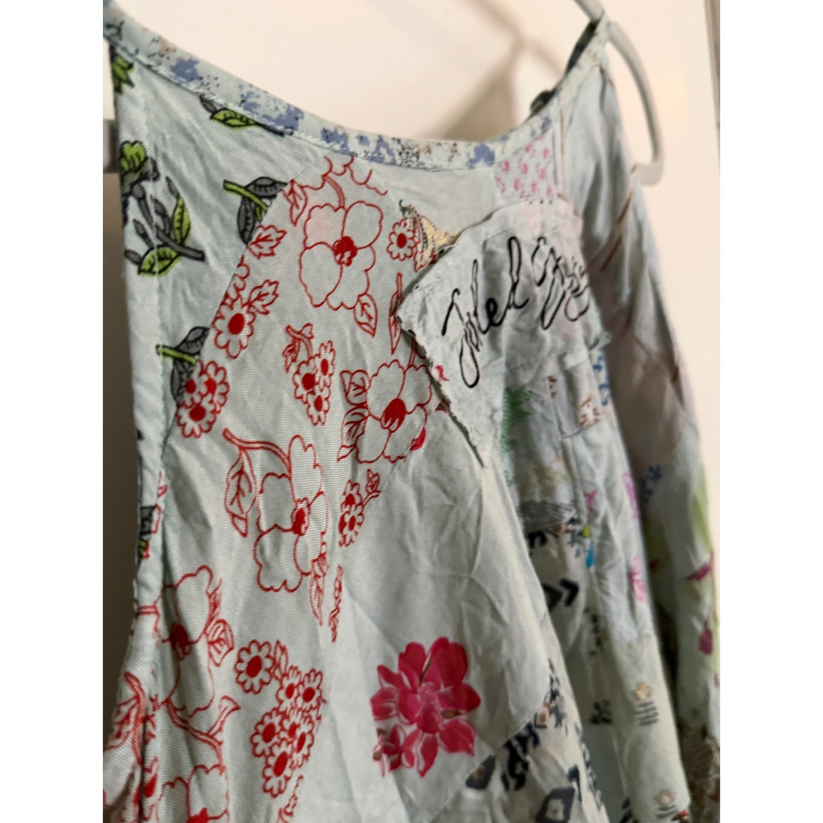 S/MJaded Gypsy Patchwork Mini Dress Blue Floral Tie Festival Boho NWT COTON