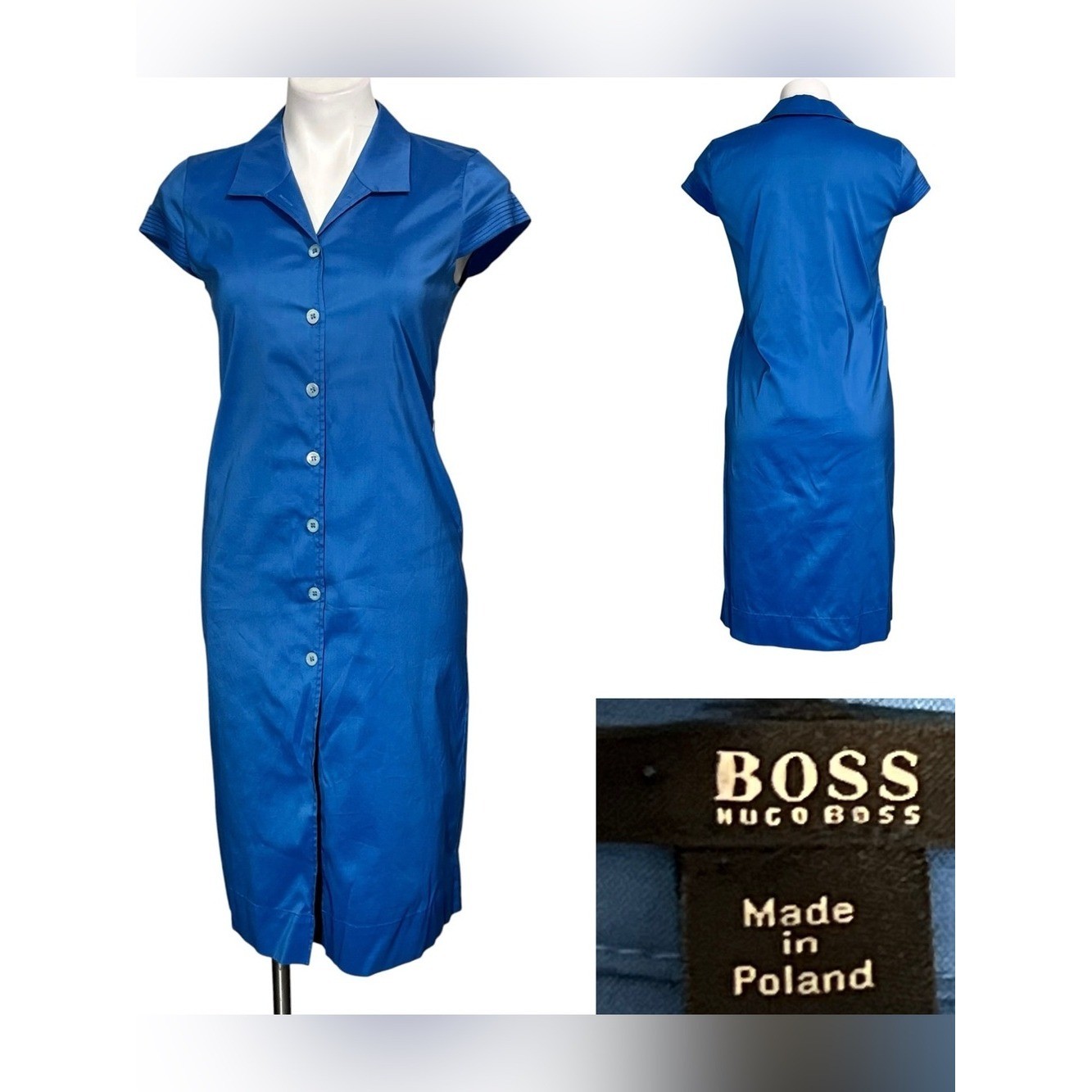BOSS Hugo Boss Shirt Dress 6 Blue Button-Front knee length office business fall