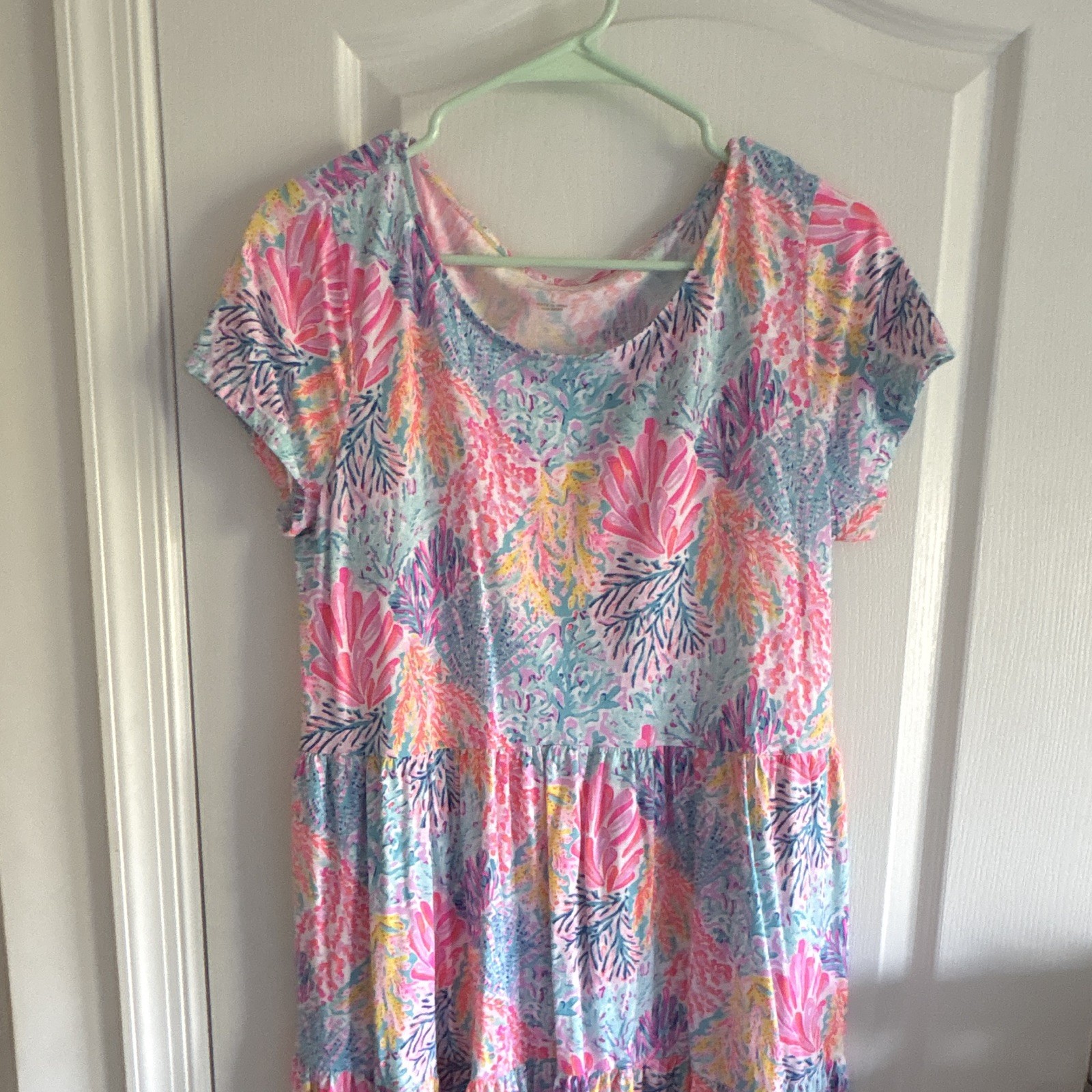 Lilly Pulitzer XS Fit & Flare Tropical Floral Scoop Neck Ruffle Sleeve Dress
