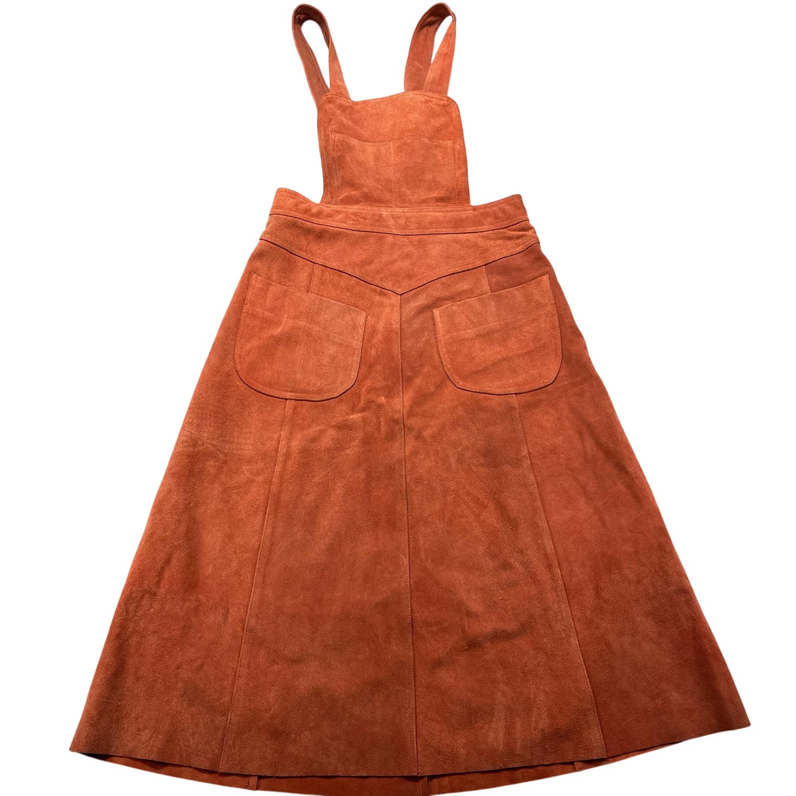 Free People Pinafore Dress Womens 4 Orange Suede Leather Midi Pockets Overall