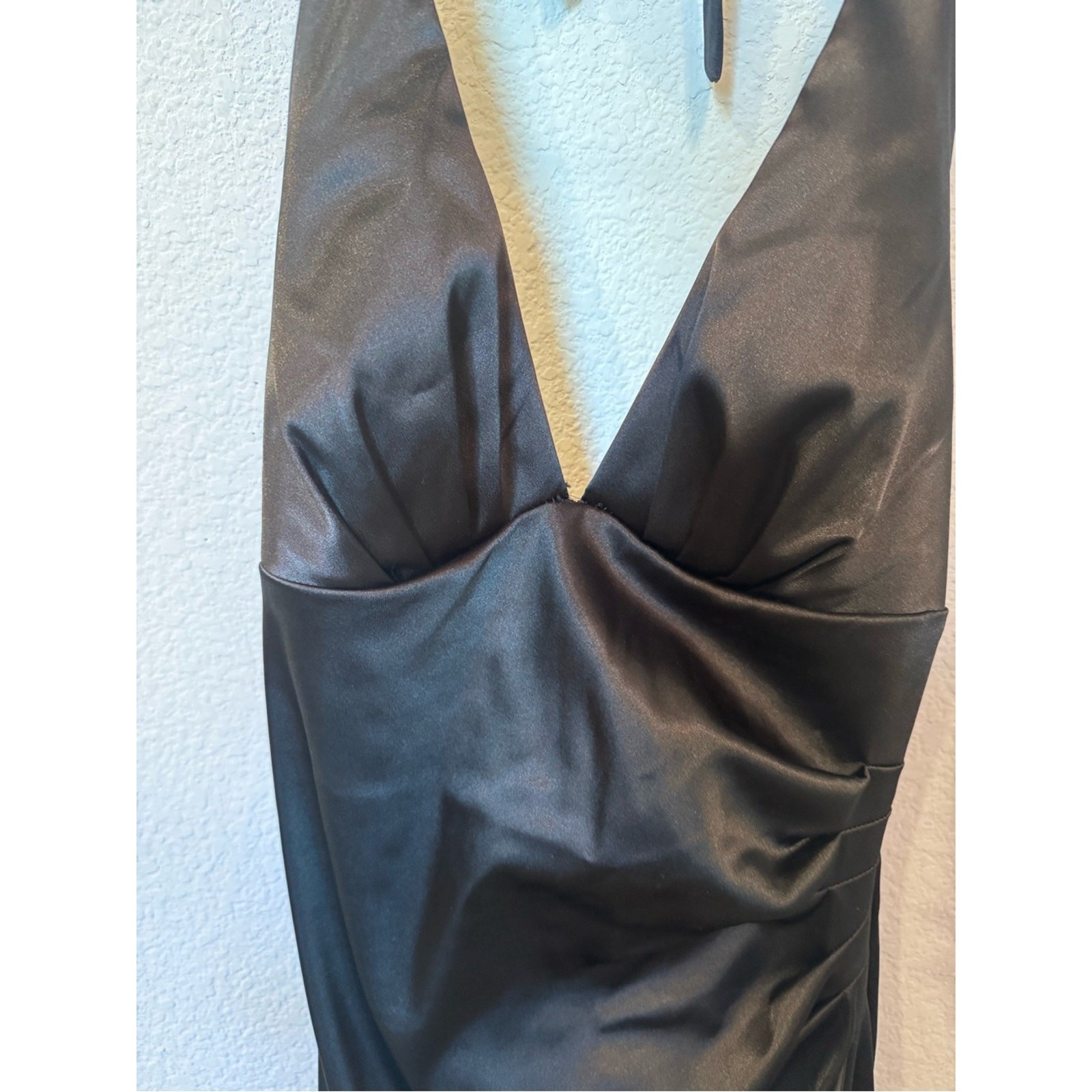Little Black Satin Halter Mini Dress | Halter Deep V Cocktail Party Dress