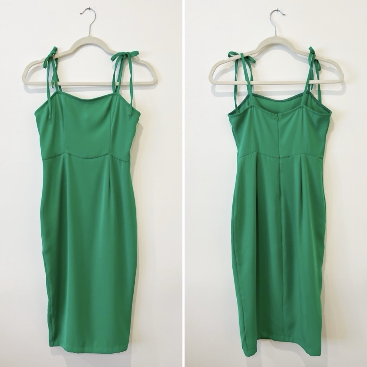 Superdown Kendall Tie Strap Midi Dress Empire Waist Sheath Bodycon Green Size S