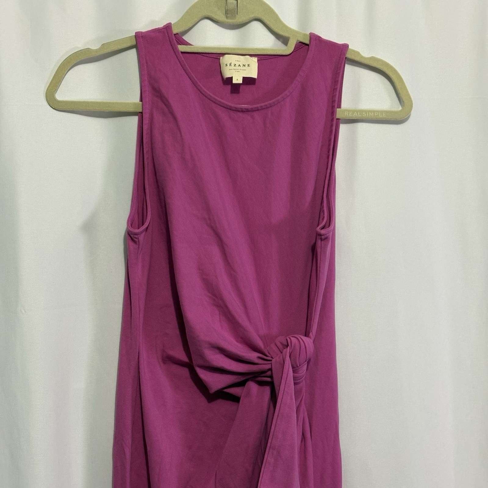 Sezane Womens Pippae Tank Dress Small Dahlia Pink Sleeveless Midi Tie Waist