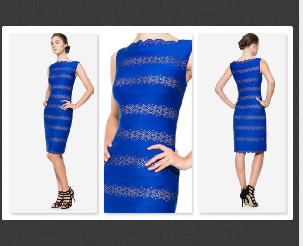 Tadashi Shoji Blue Laser Cut Neoprene Sheath Dress Size Large #B407