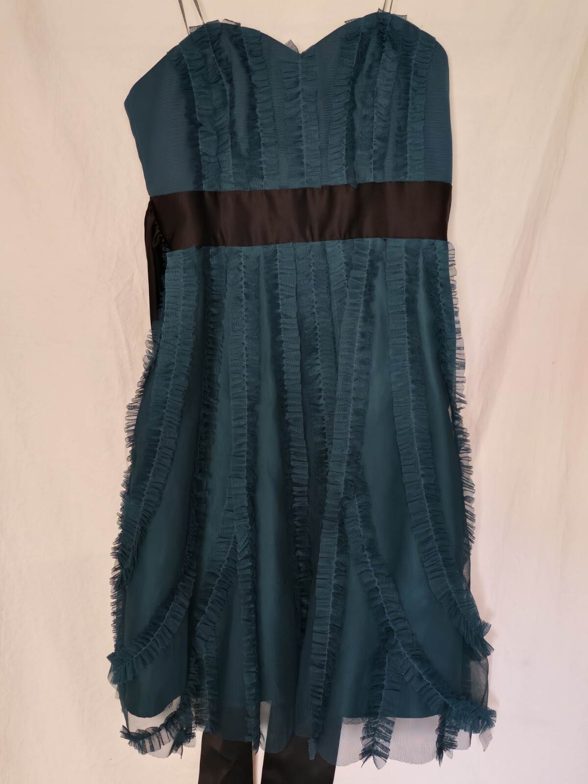 Max & Cleo Dark Jade Sophia Strapless Sweetheart Dress Size 2 Ruffle Tulle