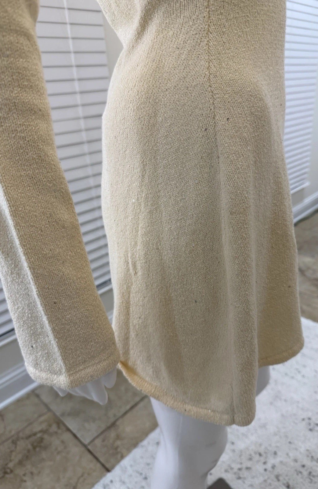 WEWOREWHAT Beige Sequin Knit Open Back Long Sleeve Mini Dress Women’s Size M