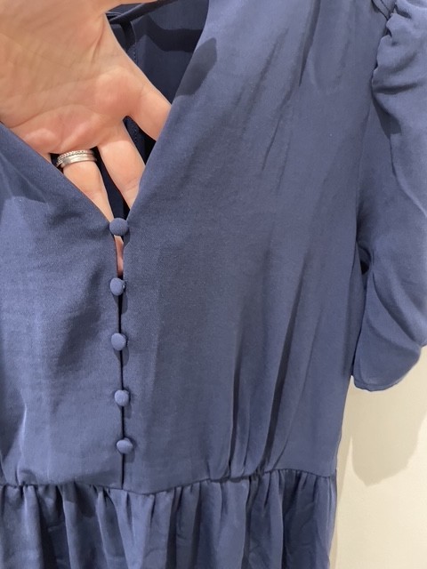 La Redoute Navy V-Neck Midi Dress Size 12 Short Puff Sleeves Draping RRP £52