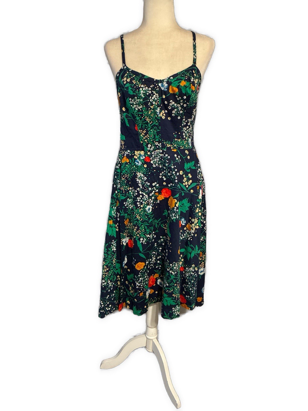 Womens Blue Green Red White Floral V Neck Tank Knee Length Dress Large