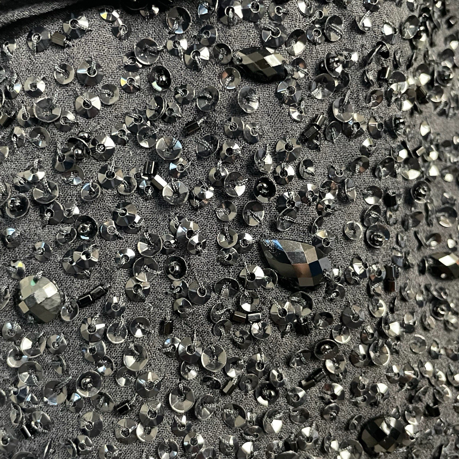 Basix II Black ruched pleated silk sequin beaded strapless mini dress formal S