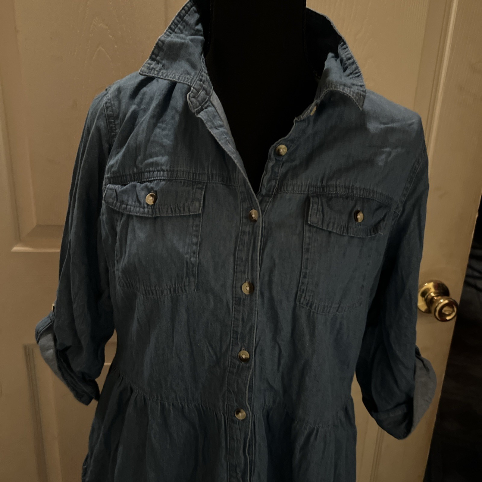 Millennium Denim Button Front Dress 3/4 Sleeves With Top Pockets PP40” L37” M