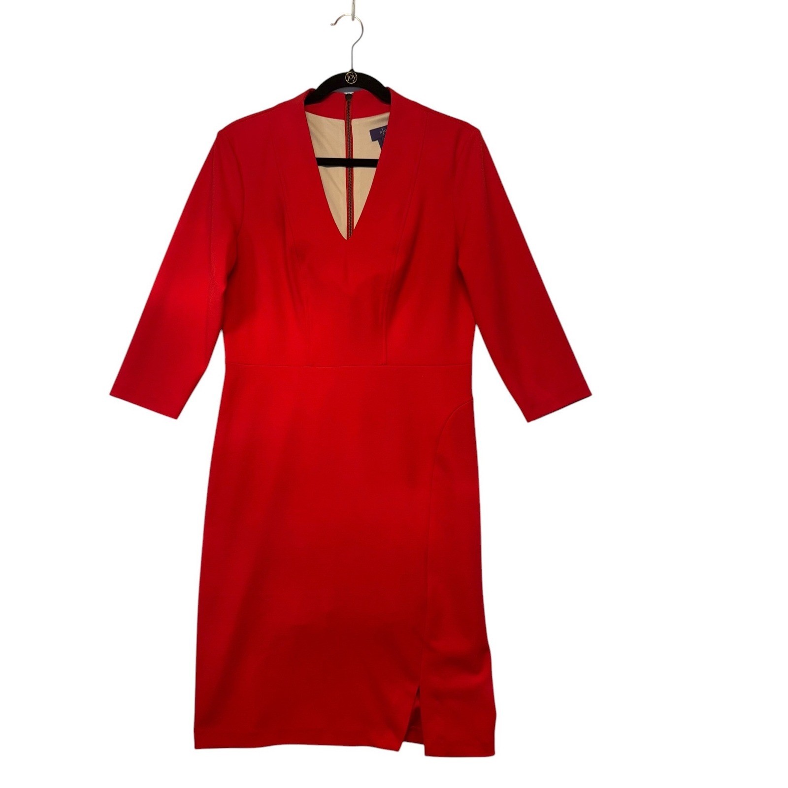 NYDJ Red V-Neck Sheath Dress Size 10 Lollipop 3/4 Sleeve Shapewear Liningg NWT