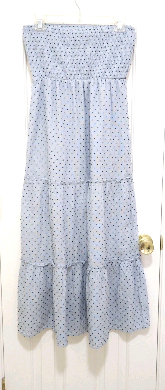 Style Envy Peasant BOHO STRETCHY Tube Top LONG STRAPLESS MAXI Dress Medium Blue
