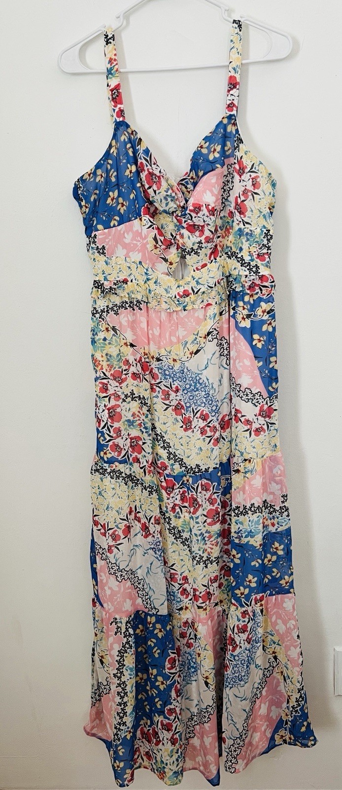 Nina Leonard Womens Sleeveless Maxi Dress Floral Multicolor Printed Size L