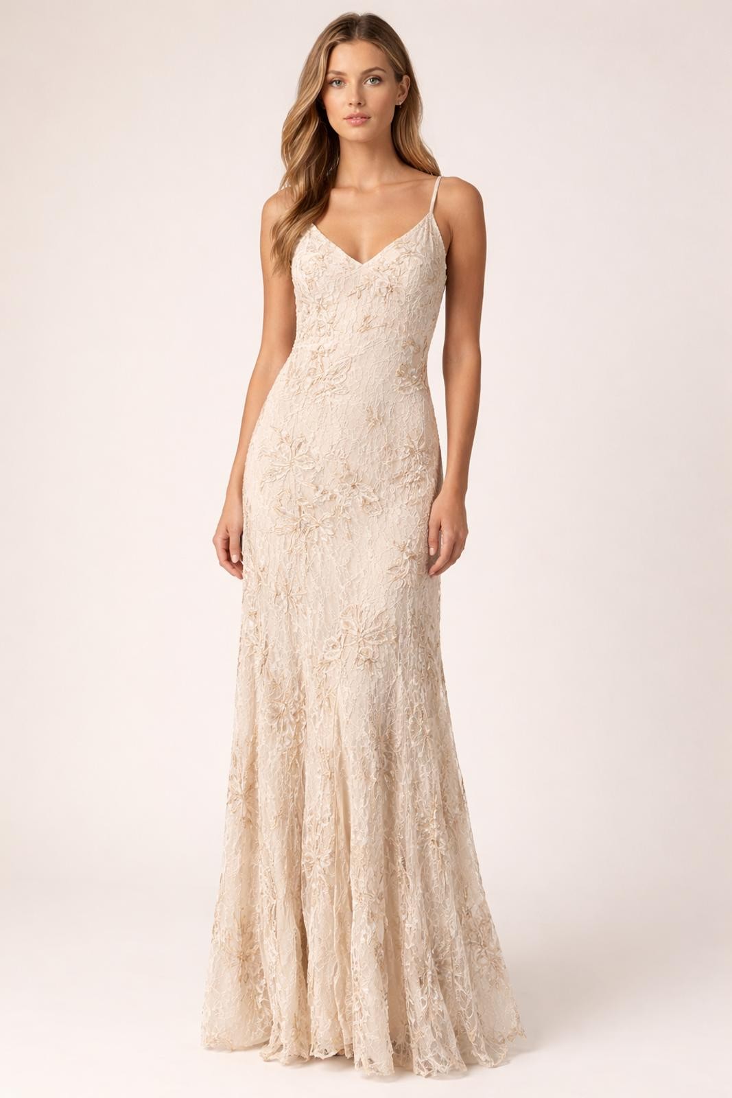 without tags Adrianna Papell Ivory Gold Lace Floral Embroidered Slip Max G2U