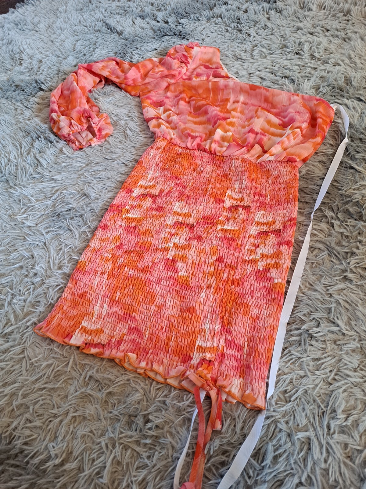Beach City One Shoulder Pink Orange Dress Elasticated Runched Skirt Size S BNWT