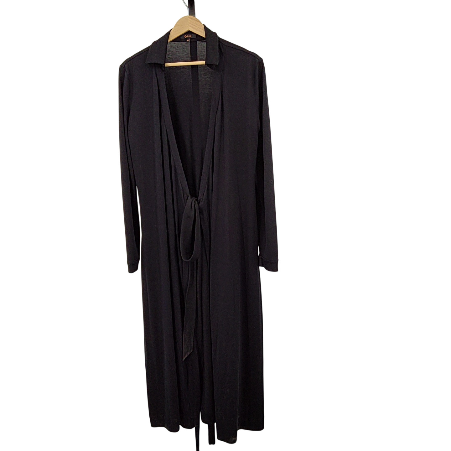 Quince Women 100% Silk Jersey Midi Wrap Dress Black Basic Sleeved M
