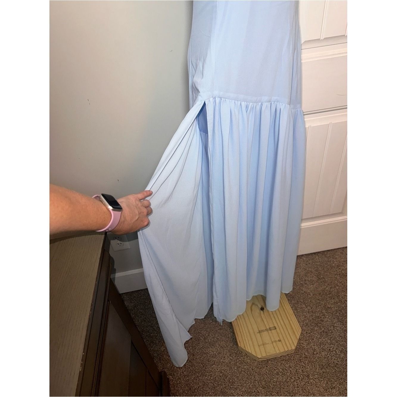Peppermayo Size Medium Strapless Light Blue Maxi Dress with Side Thigh Slit