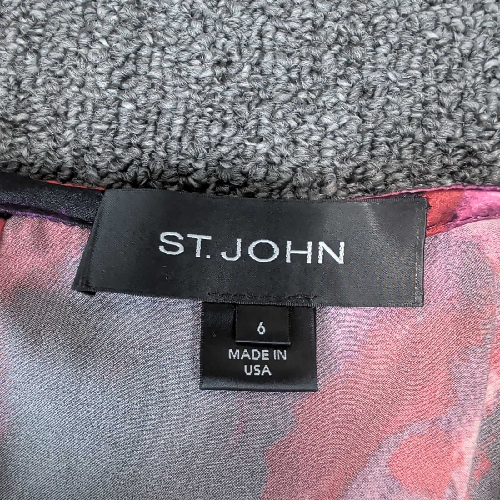 St John Luxury Silk Wool Floral Cowl Neck Sheath Dress Womens 6 Purple USA PF13