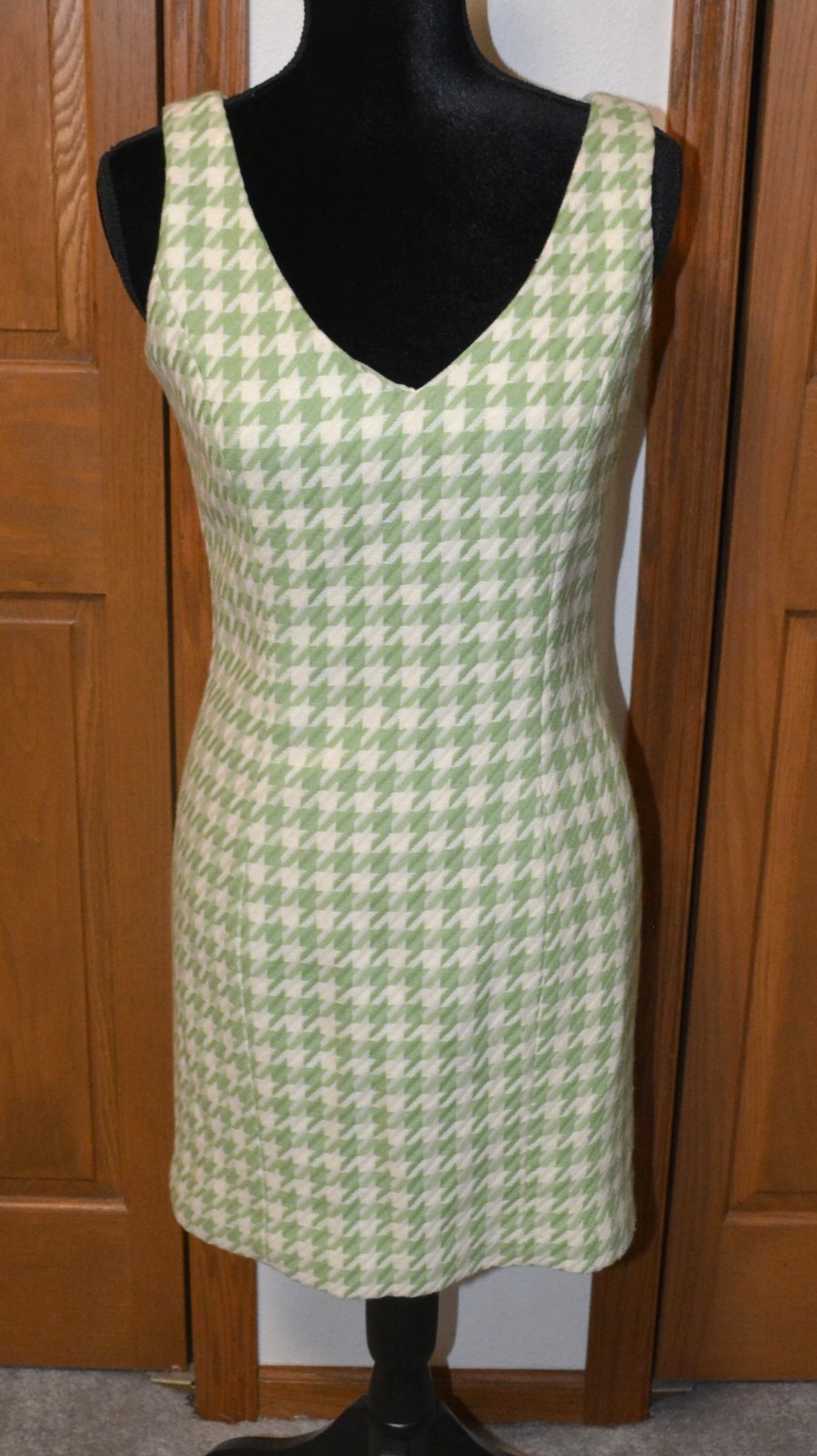 VTG Women’s 100% Wool Houndstooth Mini Dress S/M FINITY STUDIO Mint Green