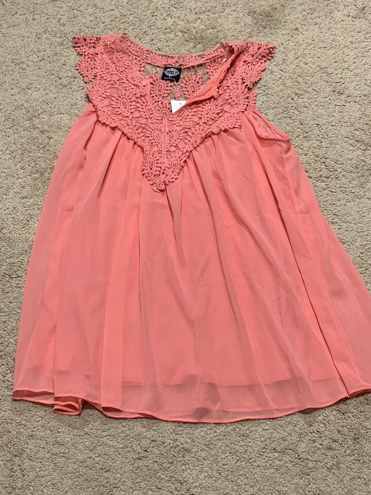 Calstyle Womens Dress/Tunic Sz Small NEW Orange Crochet Short Flowy Lined Dress