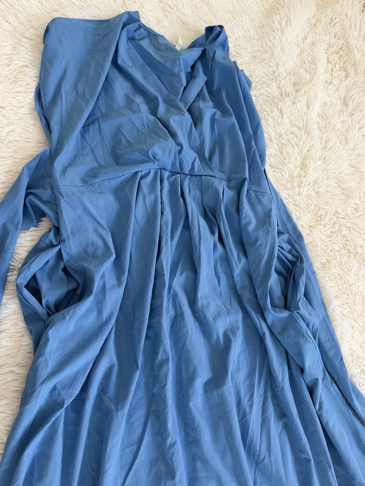 Halara Women’s Blue Solid Wrap V-Neck Sleeveless Tie Waist Midi Dress L
